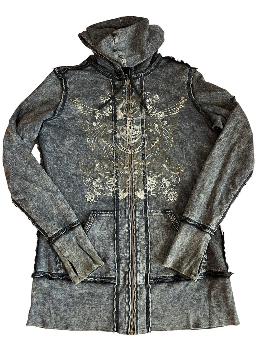 Y2K Harley Davidson Women's Reversible Full Zip Hoodie Blue Black Lace overlay M - Picture 4 of 16